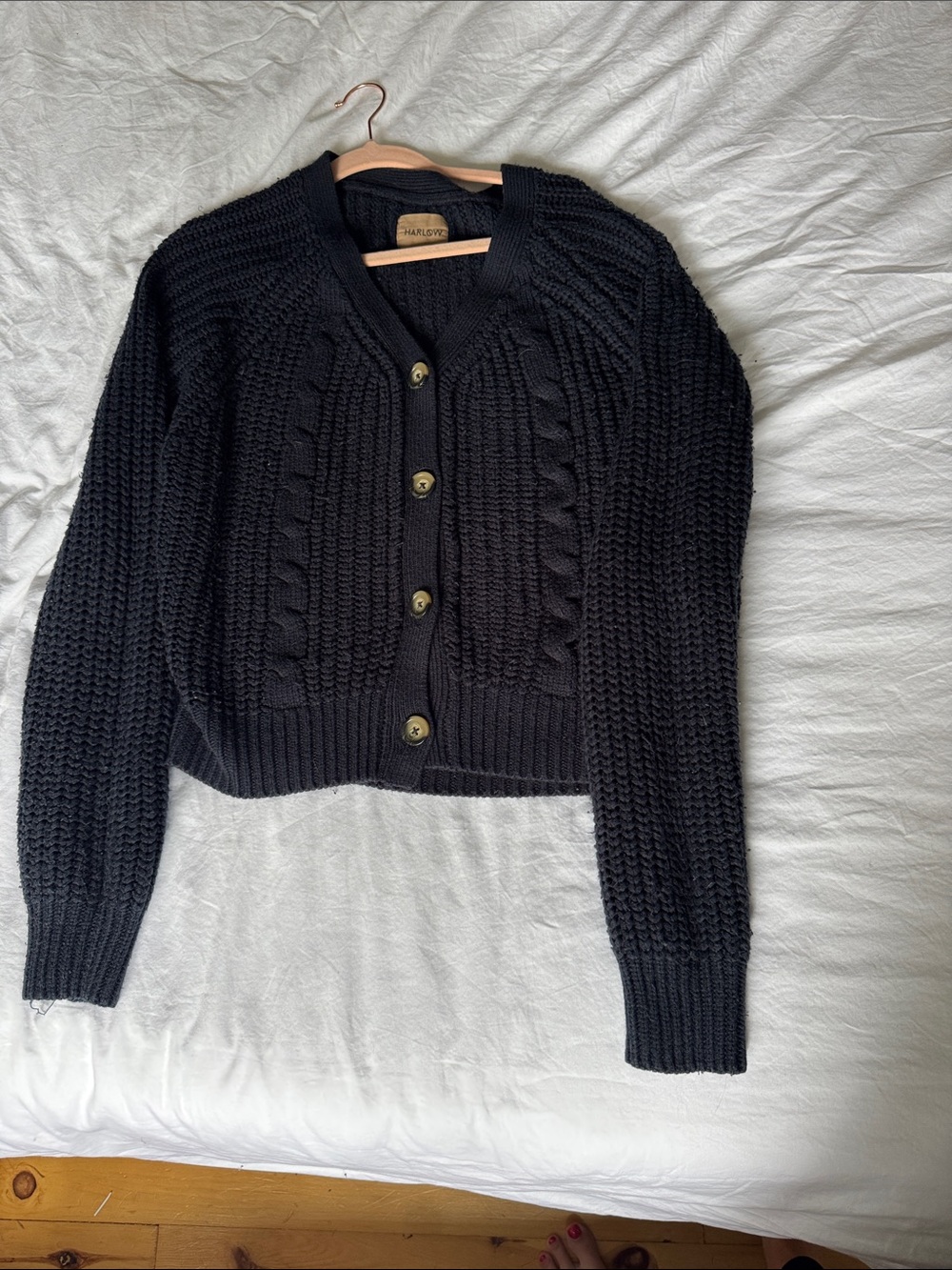 Harlow Navy Cable Knit Button-Front Cardigan